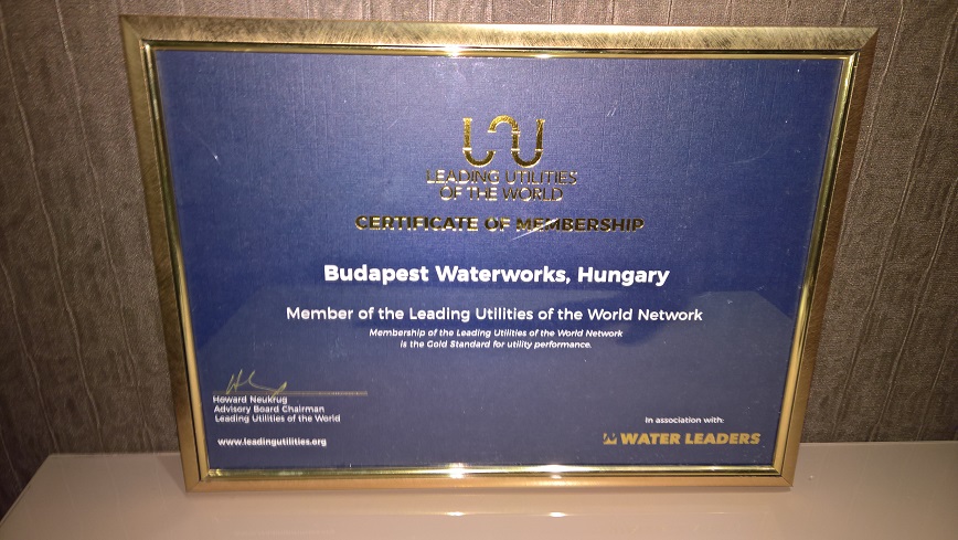 Certificate of the Member of the Leading Utilities of the World Network for Budapest Waterworks