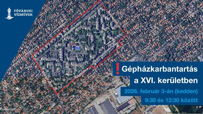 A képen a nyomáscsökkenéssel, vízzavarosodással érintett területet jelöltük a XVI. kerületben.