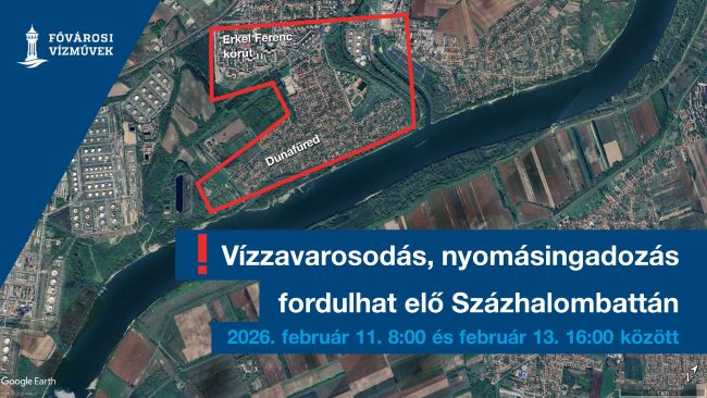 A képen a nyomáscsökkenéssel, vízzavarosodással érintett területet jelöltük a Százhalombattán, február 11-13. között.