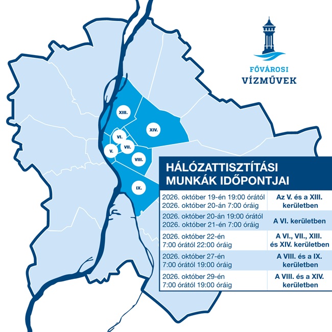 A kép egy illusztráció Budapest térképéről, ahol a hálózattisztitás során érintett területeket jelöljük.