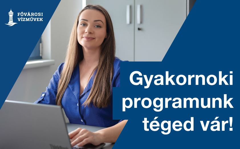 A kép illusztráció, amelyen a Fővárosi Vízművek gyakornoki programját népszerűsítő plakát látható.