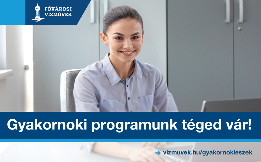 A kép illusztráció, amelyen a Fővárosi Vízművek gyakornoki programját népszerűsítő plakát látható.