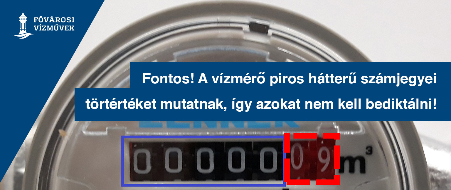 Fontos! A vízmérő piros hátterű számjegyei törtértéket mutatnak, így azokat nem kell bediktálni!