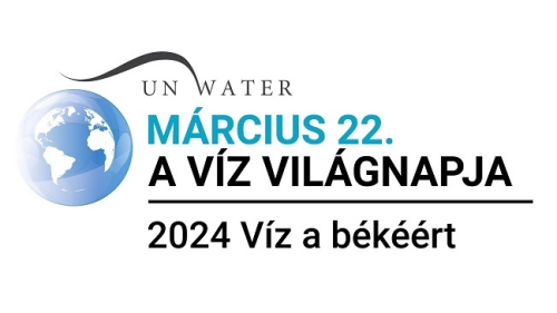 A képen a 2024. év víz világnapi logója látható: Felirat: Unwater, március 22. a víz világnapja