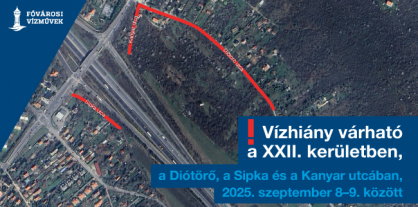 A képen a szeptember 8–9-i, vízhiánnyal érintett utcákat jelöltük a XXII. kerületben.