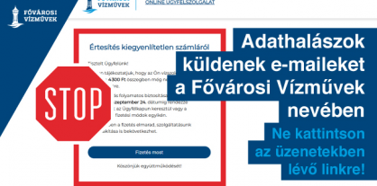 Az illusztráción a veszélyre egy STOP tábla is felhívja a figyelmet, miközben a csalók egyik tipikus e-mailje is látható a képen.