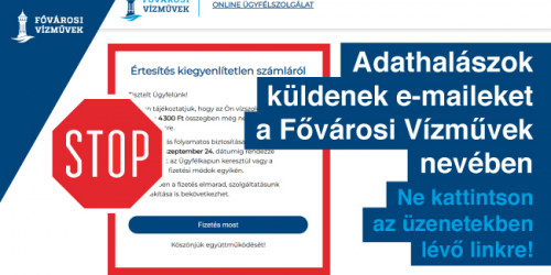 Az illusztráción a veszélyre egy STOP tábla is felhívja a figyelmet, miközben a csalók egyik tipikus e-mailje is látható a képen.