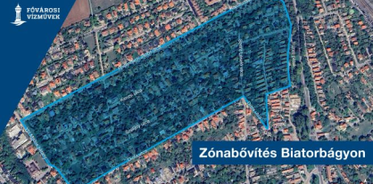A térképen a biatorbágyi zónabővítés miatt nyomáscsökkenéssel, vízzavarosodással érintett területet jelöltük, amely 2025. július 8-án 8:00 és 12:00 óra között fordulhat elő.