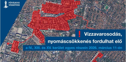 A térkép a vízzavarosodással, nyomáscsökkenéssel érintett területeket jelöli.