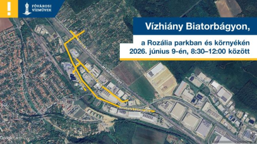 a kép illusztráció, melyen egy térképen jelöljük a Biatorbágyon 2026.06.09-én várható vízhiánnyal érintett területeket
