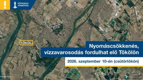 A kép egy illusztráció ami a Tökölön szeptember 10-én várható nyomáscsökkenéssel, vizzavarosodással érintett területek láthatók