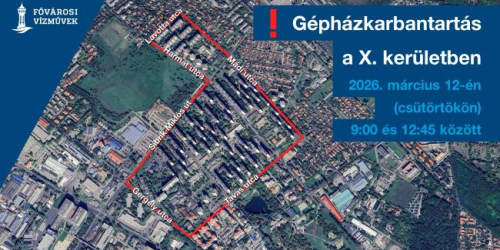Az illusztráción a 2026. március 12-én vízzavarosodással, nyomáscsökkenéssel érintett területeket jelöltük a X. kerületben.